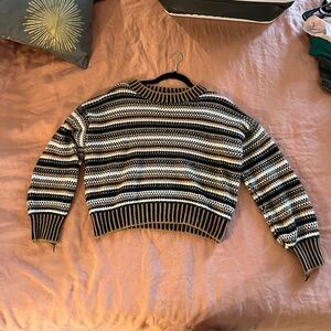 Women’s Vintage Cropped Brown, Black, and White Knit Sweater